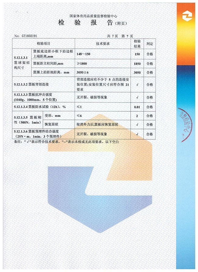 地埋籃球架檢驗報告